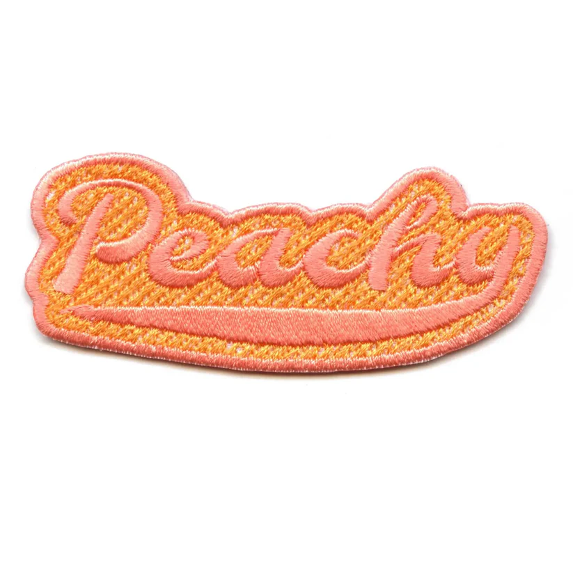 Peachy Script Embroidered Patch - Peachy Script Embroidered Patch USA Peachy Script Embroidered Patch - View 1