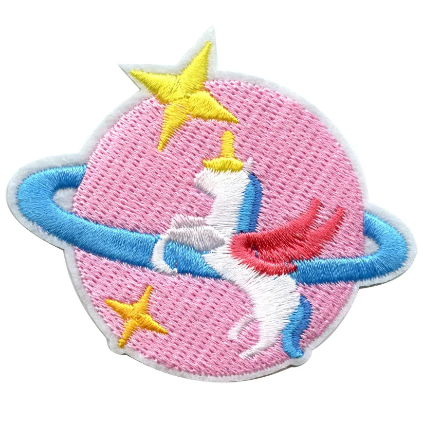 Pink Planet Embroidered Iron On Patch