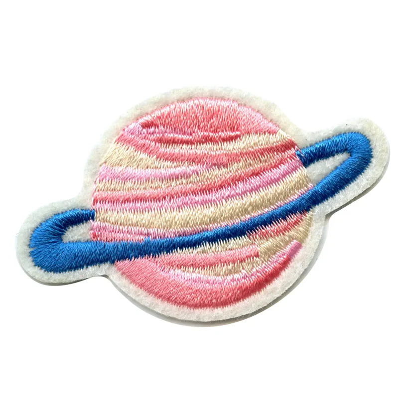 Pink Planet With Ring Iron On Patch