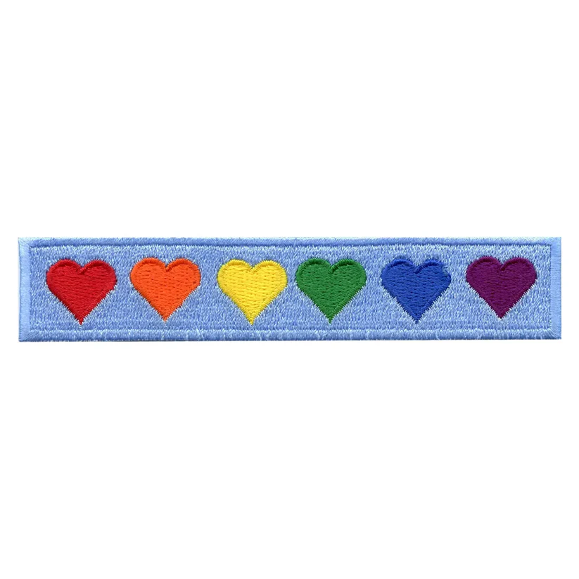 Rainbow Hearts Embroidered Iron On Patch
