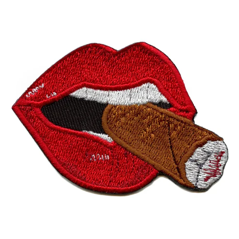 Red Lips Smoking Cigar Embroidered Patch