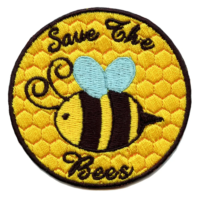 Round Save The Bees Iron On Patch