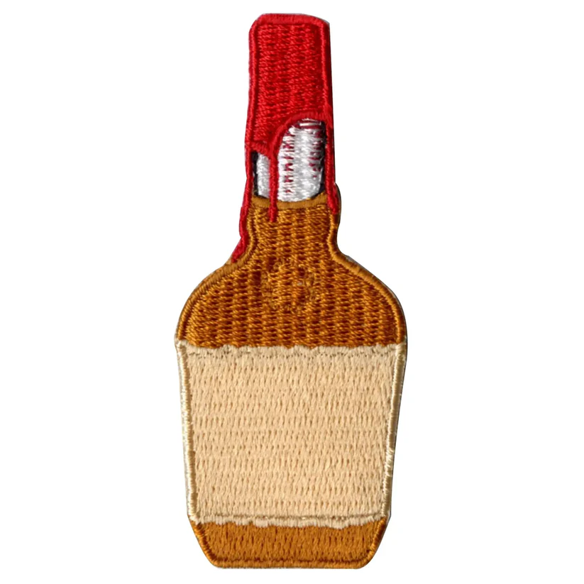 Whiskey Bottle with Red Wax Iron on Patch