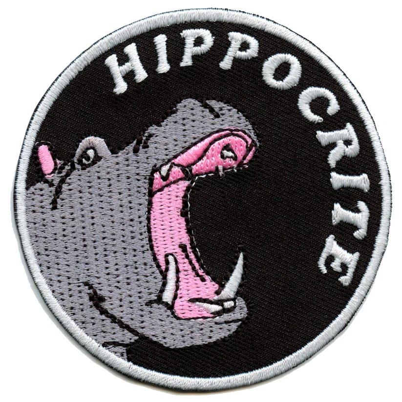 Hippocrite Hippo Pun Iron On Patch