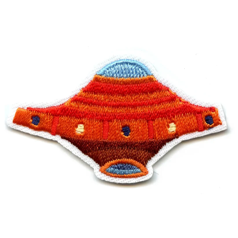 orange Alien Spaceship Iron On Patch